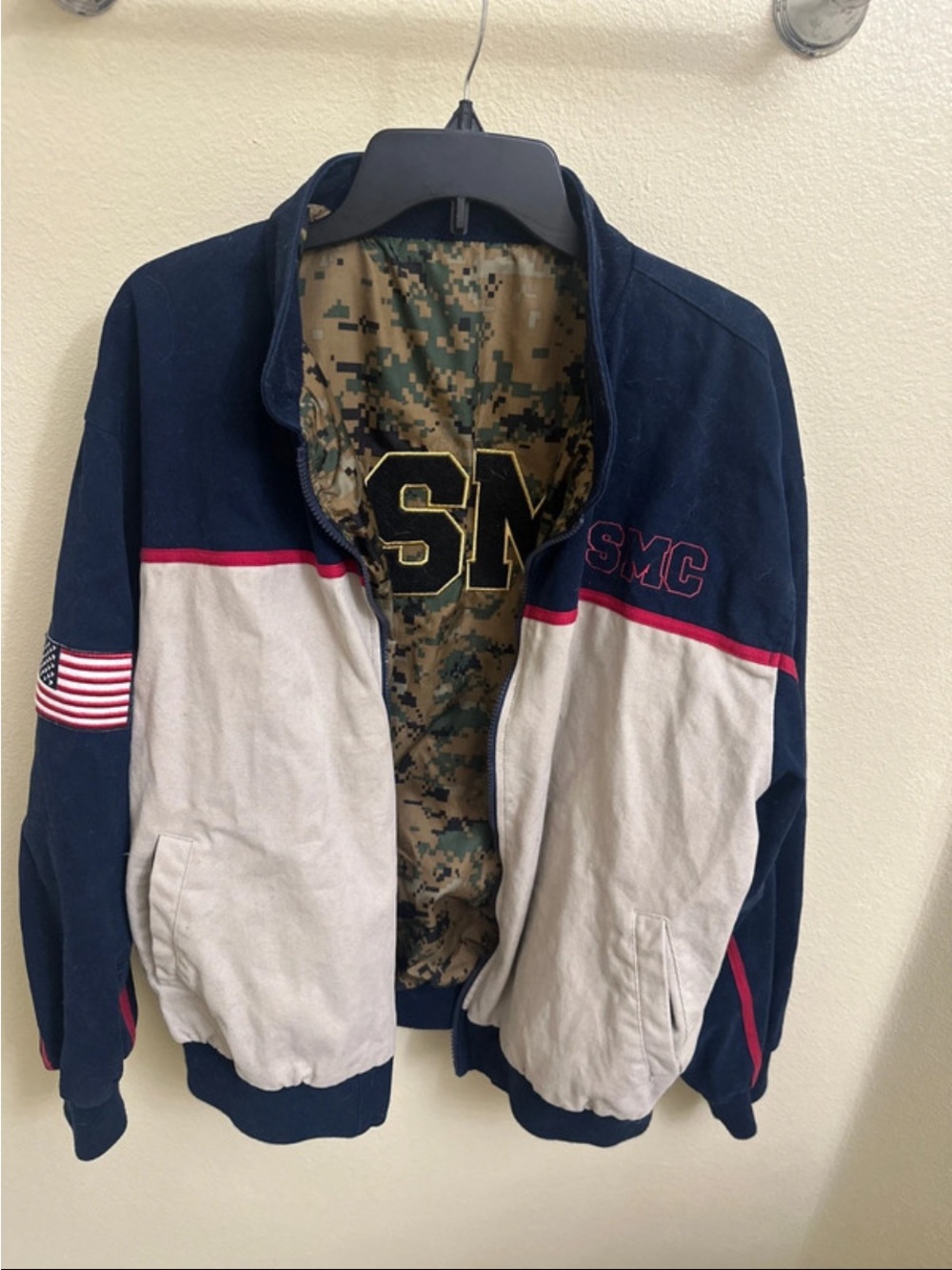 The Bradford Exchange Navy and Beige Bomber Jacket with Red Trim